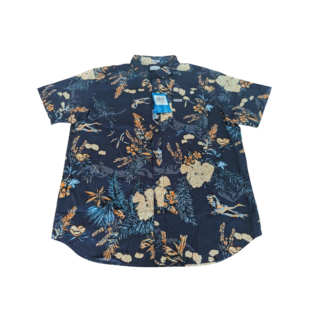 NWT Columbia Mens Large Rapid Rivers Printed Short Sleeve Button Down Shirt